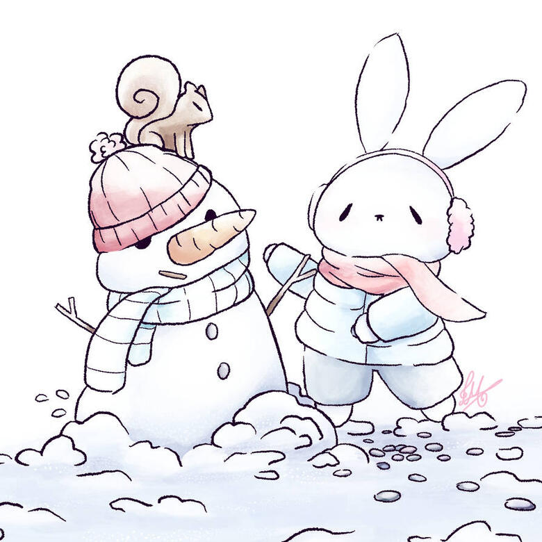 Snow Man Squirrel Friend