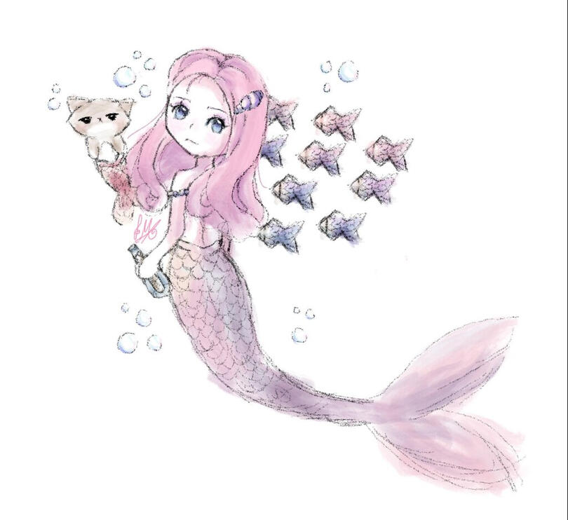 Pink Mermaid & Nunu Sketch